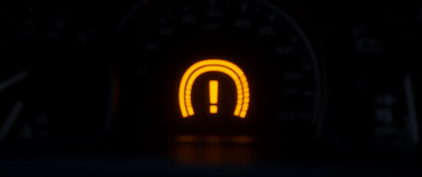 A single amber tyre-pressure warning symbol lit on an otherwise dark instrument cluster at night.